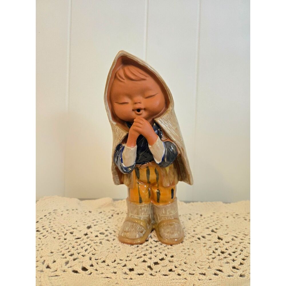 Vtg UCTCI Japan Redware Stoneware Praying Figurine Circa 1960s Mint Condition
